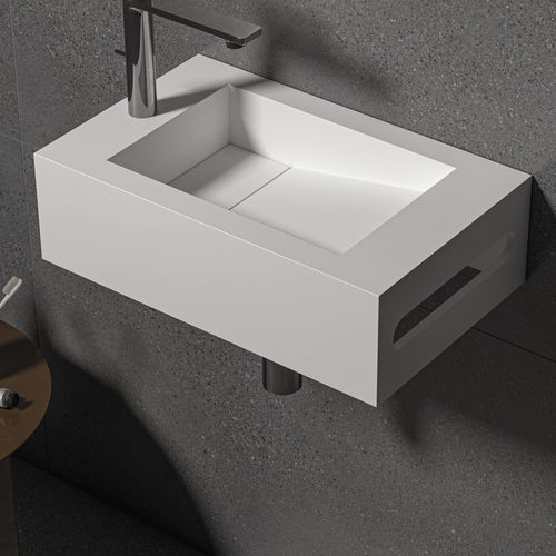 Lavabo sospeso - UMBRIEL - ZENON SMART SOLID SURFACE - in Solid Surface / con portasalviette integrato / antibatterico