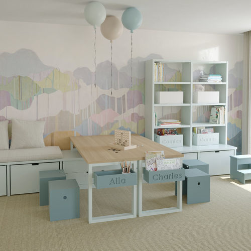 Sgabello contemporaneo - CUBIC  - Muba Design - in legno laccato / con supporto in legno laccato / a slitta