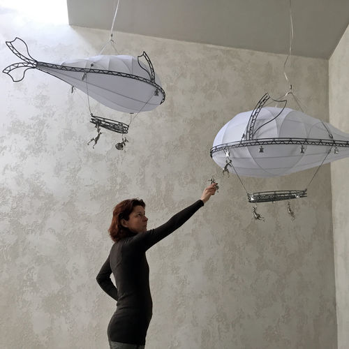 Plafoniera design originale - LIGHT WHALE - ARTBUZ creative workshop - ovale / in alluminio / in acciaio