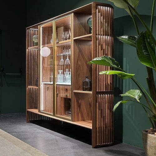 Mobile bar contemporaneo - Tiziano - ANNIBALE COLOMBO - in noce / con sportello battente / su misura