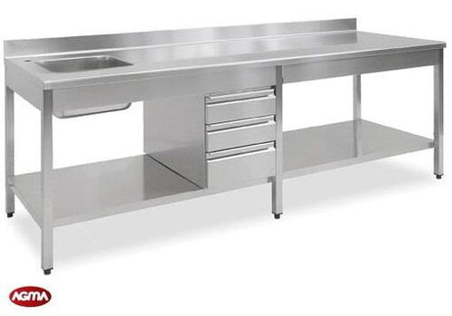 Mobile lavello in acciaio inossidabile - AGMA ARREDO INOX PROFESSIONALE SRL A SOCIO UNICO - con piedi / professionale / per struttura sanitaria
