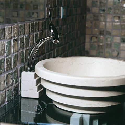 Lavabo da appoggio - CONCA - ANTIQUAREX - in marmo / con specchio regolabile / rotondo