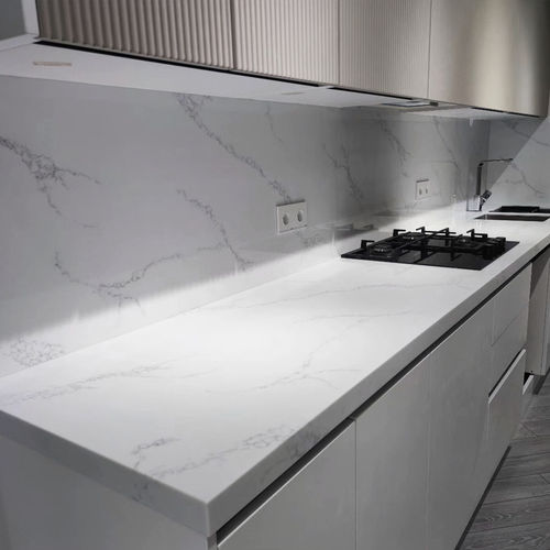 Piano di lavoro in Solid Surface - CALACATTA HW6801 - Kaiping Fuliya Industrial Co., Ltd. - da cucina / da bagno / bianco