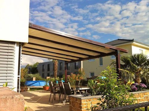 Pergola addossata - USINE-ONLINE - in alluminio estruso / con copertura in tela / su misura
