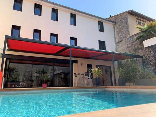 Pergola addossata - USINE-ONLINE - in alluminio estruso / con copertura in tela / con copertura scorrevole