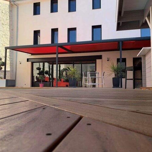 Pergola addossata - USINE-ONLINE - in alluminio estruso / con copertura in tela / con copertura scorrevole