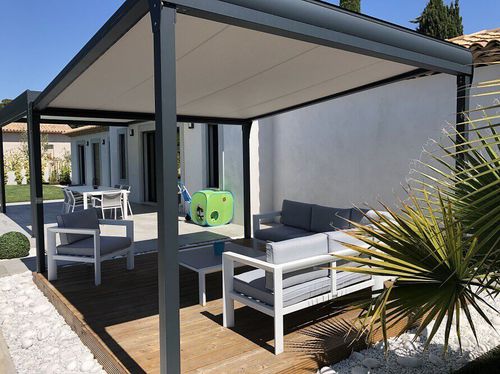 Pergola autoportante - USINE-ONLINE - in alluminio estruso / con copertura in tela / con copertura scorrevole