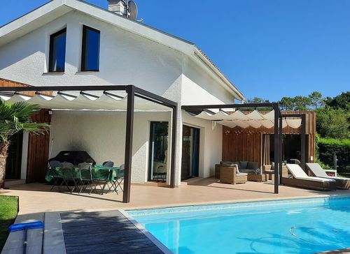 Pergola addossata - USINE-ONLINE - in alluminio estruso / con copertura scorrevole in tela PVC / su misura