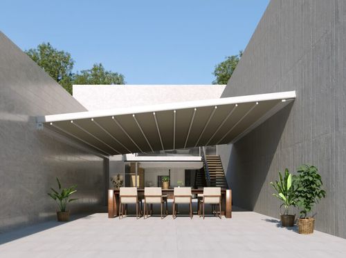 Pergola addossata - S-LUXE  - USINE-ONLINE - in alluminio estruso / con copertura in tela / su misura