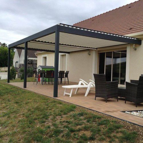 Pergola addossata - USINE-ONLINE - in alluminio estruso / a lamelle orientabili / su misura