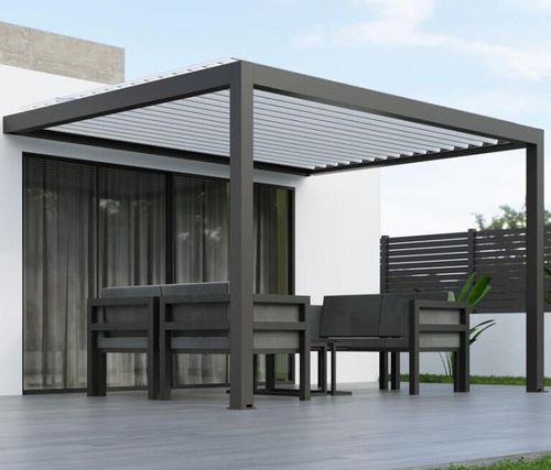Pergola addossata - USINE-ONLINE - in alluminio estruso / a lamelle orientabili / su misura