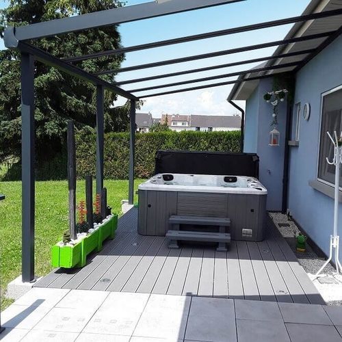 Pergola addossata - USINE-ONLINE - in alluminio estruso / con tetto inclinato / su misura