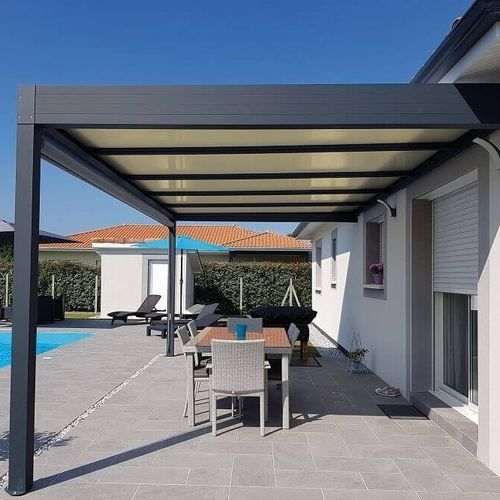 Pergola addossata - H3 - USINE-ONLINE - in alluminio estruso / con tetto piatto / con tetto in pannelli sandwich