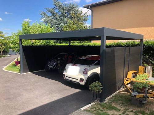 Tettoia per posto-auto su misura - H3 - USINE-ONLINE - con illuminazione integrata / con tetto in pannelli sandwich / con pannelli solari