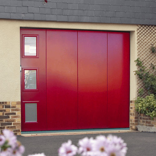 Porta scorrevole per garage - USINE-ONLINE - in acciaio / manuale / con oblò