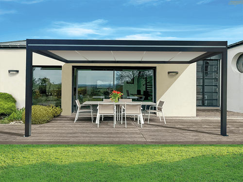 Pergola addossata - USINE-ONLINE - in alluminio estruso / con tetto piatto / con tetto in pannelli sandwich