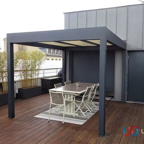 Pergola autoportante - USINE-ONLINE - in alluminio estruso / con tetto piatto / con tetto in pannelli sandwich