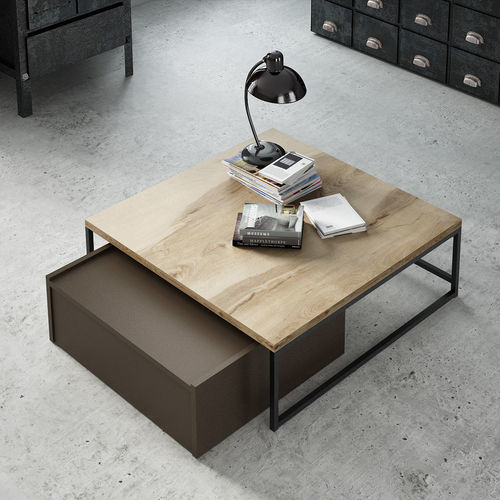 Tavolino basso contemporaneo - SEVEN  - OLUT - in rovere / con supporto in metallo / rettangolare