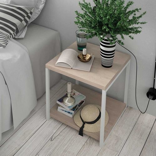 Comodino contemporaneo - SEVEN  - OLUT - in rovere / con supporto in metallo / quadrato