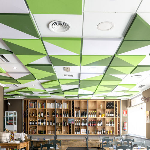 Pannello acustico per soffitto - ECOimagine - ECOcero - in plastica riciclata / quadrato / con motivo stampato