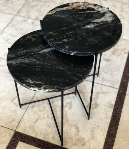 Tavolino estraibile contemporaneo - BELVEDERE  - PASIFIK GRANIT - in quarzite / con supporto in metallo / rotondo