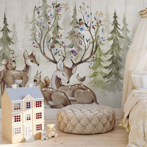 Carta da parati contemporanea - DEER IN THE FOREST - rimura Srl - in fibra di vetro / in poliestere / in vinile