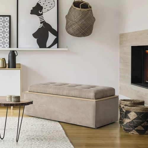 Pouf contemporaneo - REVERSE - FRANCEBANON - in tessuto / in legno / rettangolare