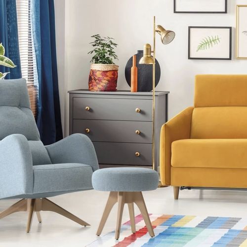 Pouf contemporaneo - COUPLÉ - FRANCEBANON - in tessuto / in pino / tondo