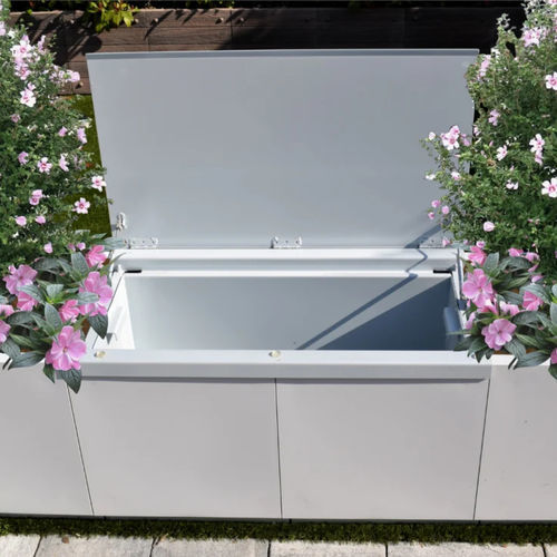 Panca con contenitore - DOMINO Srl - contemporanea / in acciaio galvanizzato / senza schienale