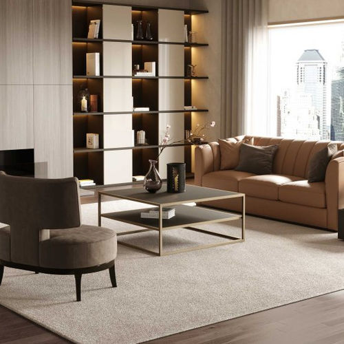 Tavolino basso contemporaneo - Bridge - Stylish Club - impiallacciato in legno / con supporto in ottone / quadrato