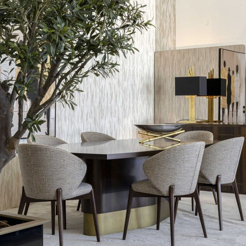 Tavolo da pranzo contemporaneo - Elea - Stylish Club - impiallacciato in legno / con supporto in bronzo / rettangolare