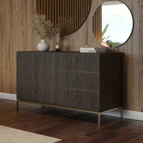 Cassettone contemporaneo - Cocktail - Stylish Club - impiallacciato in legno / in ottone / rettangolare