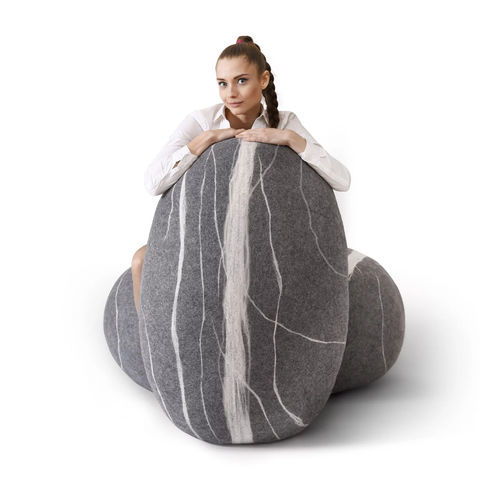 Pouf contemporaneo - BONGO - Katsu Stones - in lana / ovale / fatto a mano
