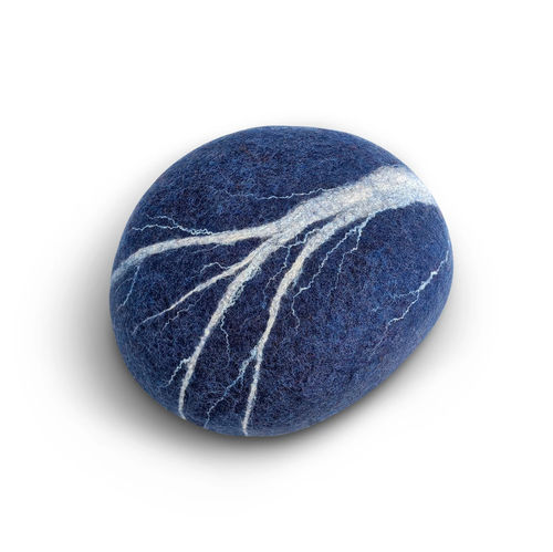 Pouf contemporaneo - BLUE FLASH - Katsu Stones - in lana / tondo / fatto a mano
