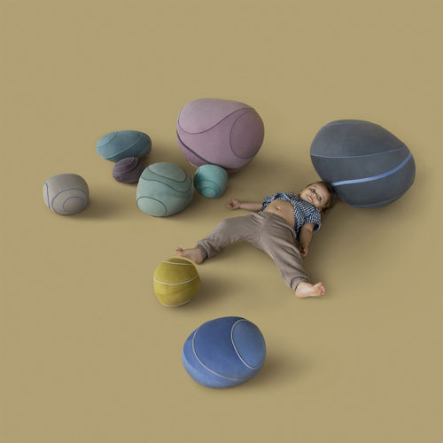 Pouf contemporaneo - KIDSET LUNA - Katsu Stones - in lana / tondo / fatto a mano