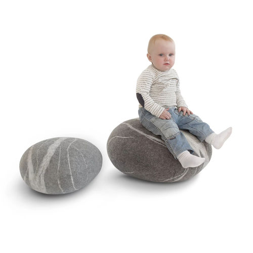 Pouf contemporaneo - SET055W - Katsu Stones - in lana / tondo / fatto a mano