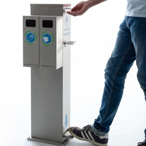 Dispenser di gel igienizzante da terra - Proruper - Unipessoal, Lda - a pedale / con cestino / in metallo