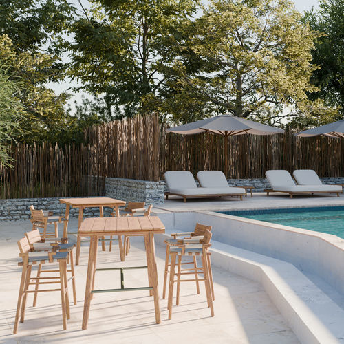 Tavolo alto design originale - UZ - Yaaz - in teak / con supporto in teak / rettangolare