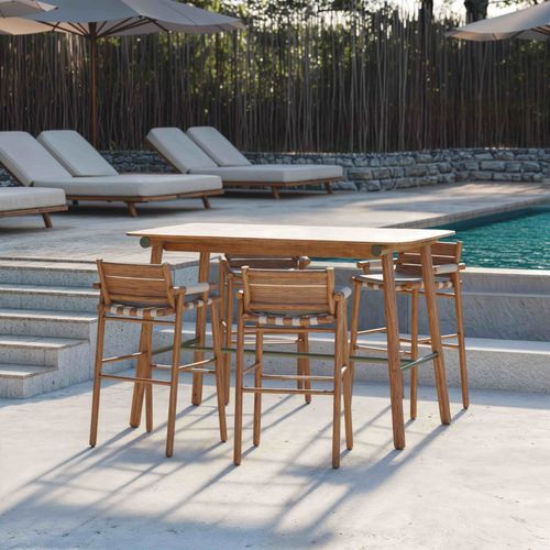 Sgabello design - UZ - Yaaz - in tessuto / con supporto in teak / con braccioli