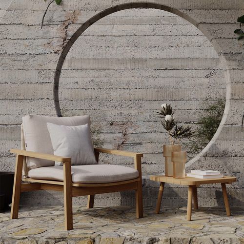Poltrona design - DENK - Yaaz - in Sunbrella® / in teak / con cuscino rimovibile