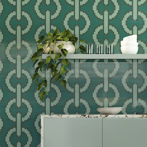 Mosaico in pietra naturale - CHAIN VERDE SCURO - TESSERE - in vetro riciclato / finitura pietra / indoor