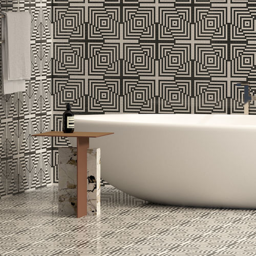 Mosaico in marmo - OPTIC NERO BIANCO - TESSERE - in lavica / in pietra naturale / in vetro riciclato