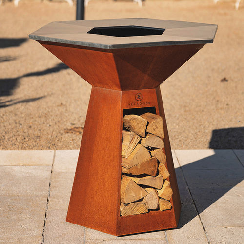 Braciere da giardino plancha - Festin|105 - Hexagone - a legna / in acciaio / in corten
