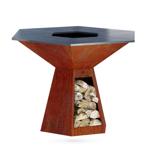Braciere da giardino plancha - Grand banquet|150 - Hexagone - a legna / in acciaio / in corten
