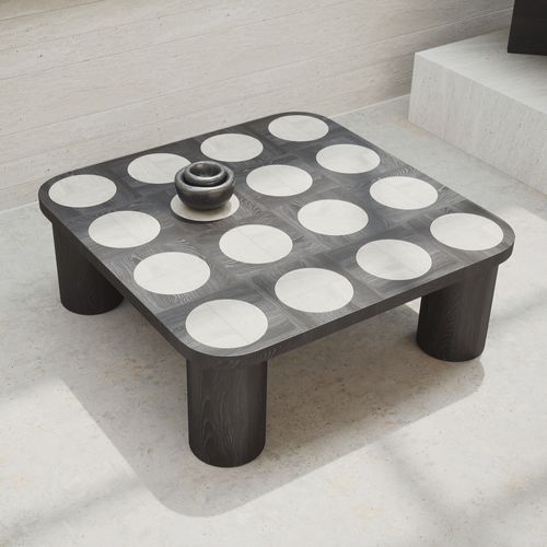 Tavolino basso design Bauhaus - DAMA - ULTRAMOBILI - in rovere / in travertino / con supporto in legno