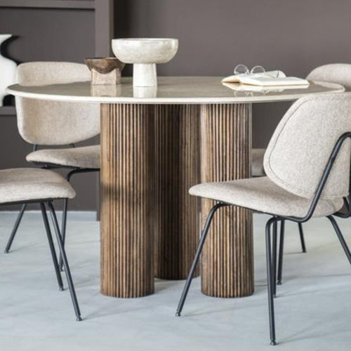 Tavolo da pranzo contemporaneo - XAVI - TRUST MOBILIER - in legno / con supporto in legno / rotondo