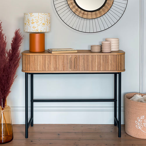 Consolle contemporanea - COVA - TRUST MOBILIER - in MDF / con supporto in acciaio / rettangolare