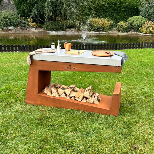 Cucina da esterno - Bonfire Butcher - D' Corten - contemporanea / in faggio / in corten