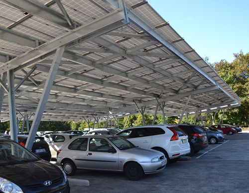 Tettoia per posto-auto per parcheggio - W- & N-frame - voestalpine Sadef nv - su misura / con pannelli solari / in acciaio