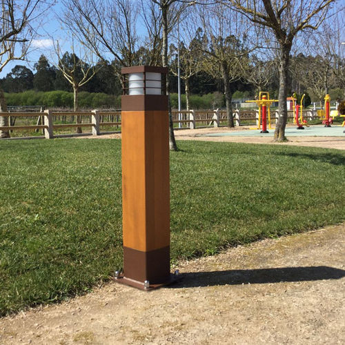 Lampioncino contemporaneo - TORCHE MDR® - IDELNOR - in acciaio / in iroko / LED
